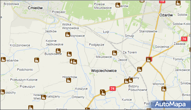 mapa Mikułowice gmina Wojciechowice, Mikułowice gmina Wojciechowice na mapie Targeo