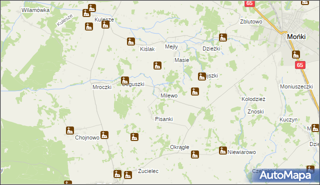 mapa Milewo gmina Trzcianne, Milewo gmina Trzcianne na mapie Targeo