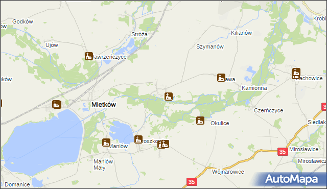 mapa Milin gmina Mietków, Milin gmina Mietków na mapie Targeo