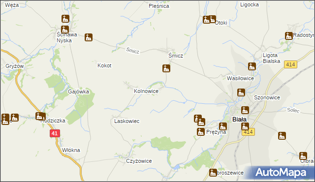 mapa Miłowice gmina Biała, Miłowice gmina Biała na mapie Targeo