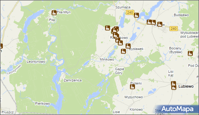 mapa Minikowo gmina Lubiewo, Minikowo gmina Lubiewo na mapie Targeo