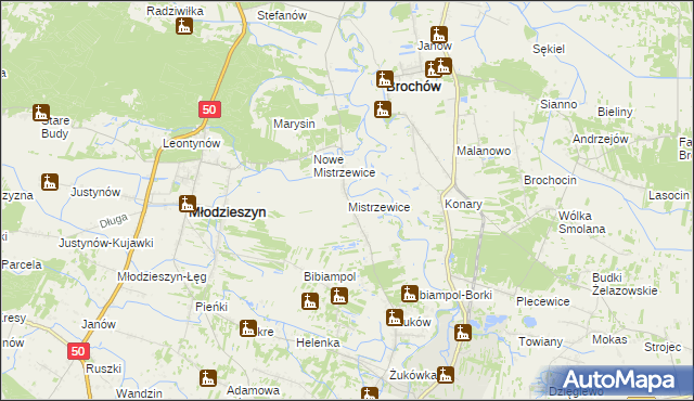 mapa Mistrzewice, Mistrzewice na mapie Targeo