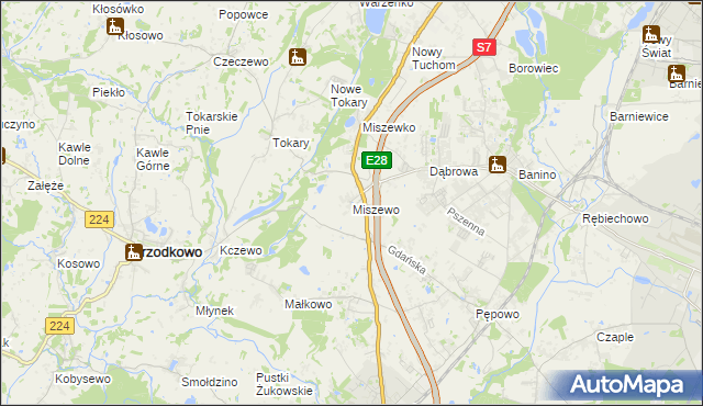 mapa Miszewo gmina Żukowo, Miszewo gmina Żukowo na mapie Targeo