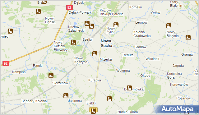 mapa Mizerka gmina Nowa Sucha, Mizerka gmina Nowa Sucha na mapie Targeo