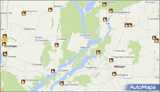 mapa Mlecze gmina Orchowo, Mlecze gmina Orchowo na mapie Targeo