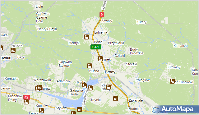 mapa Młynek gmina Brody, Młynek gmina Brody na mapie Targeo