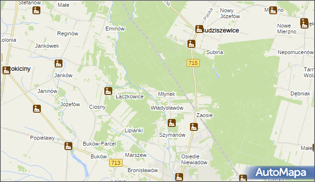 mapa Młynek gmina Ujazd, Młynek gmina Ujazd na mapie Targeo