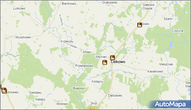 mapa Młyniec gmina Lelkowo, Młyniec gmina Lelkowo na mapie Targeo