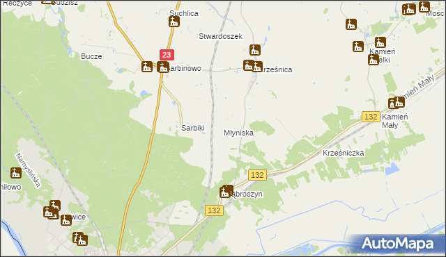 mapa Młyniska gmina Dębno, Młyniska gmina Dębno na mapie Targeo