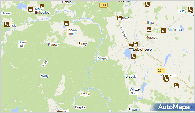 mapa Młynki gmina Lubichowo, Młynki gmina Lubichowo na mapie Targeo