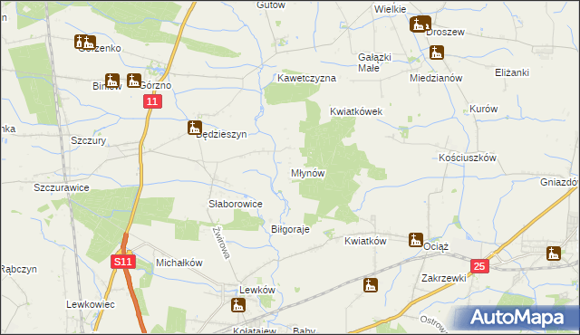 mapa Młynów gmina Ostrów Wielkopolski, Młynów gmina Ostrów Wielkopolski na mapie Targeo