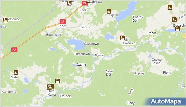 mapa Młyńsk gmina Kaliska, Młyńsk gmina Kaliska na mapie Targeo
