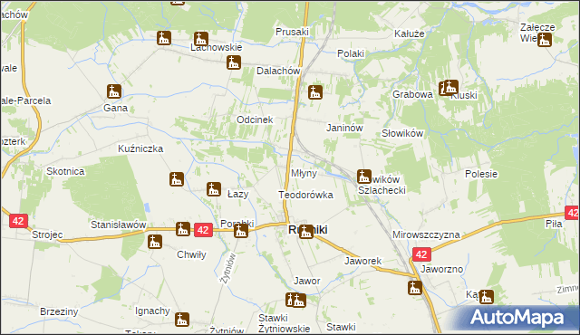 mapa Młyny gmina Rudniki, Młyny gmina Rudniki na mapie Targeo