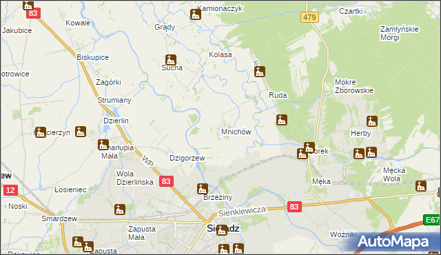 mapa Mnichów gmina Sieradz, Mnichów gmina Sieradz na mapie Targeo