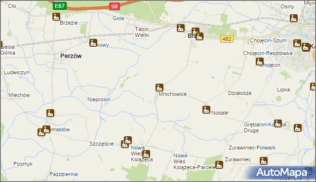 mapa Mnichowice gmina Bralin, Mnichowice gmina Bralin na mapie Targeo