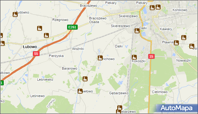 mapa Mnichowo gmina Gniezno, Mnichowo gmina Gniezno na mapie Targeo