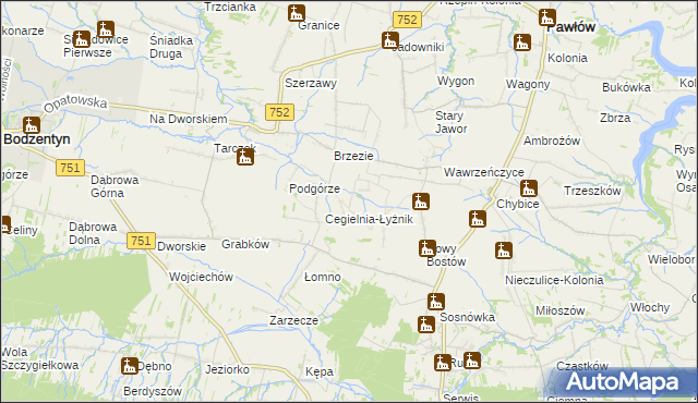 mapa Modrzewie gmina Pawłów, Modrzewie gmina Pawłów na mapie Targeo