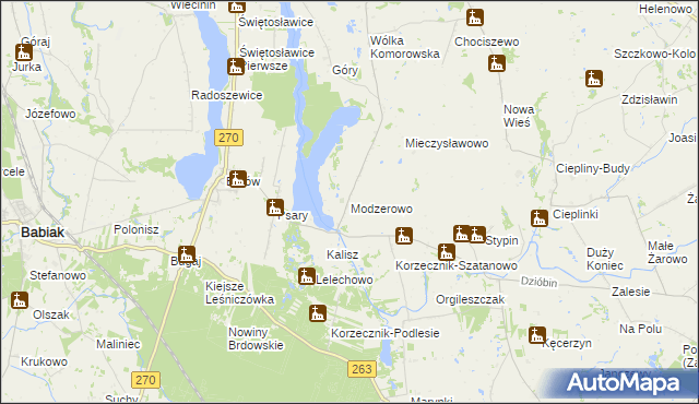 mapa Modzerowo gmina Izbica Kujawska, Modzerowo gmina Izbica Kujawska na mapie Targeo
