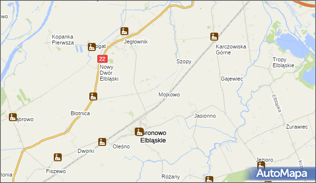 mapa Mojkowo gmina Gronowo Elbląskie, Mojkowo gmina Gronowo Elbląskie na mapie Targeo
