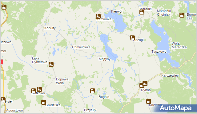 mapa Mojtyny gmina Biskupiec, Mojtyny gmina Biskupiec na mapie Targeo