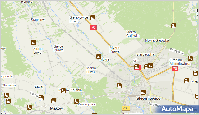 mapa Mokra gmina Skierniewice, Mokra gmina Skierniewice na mapie Targeo