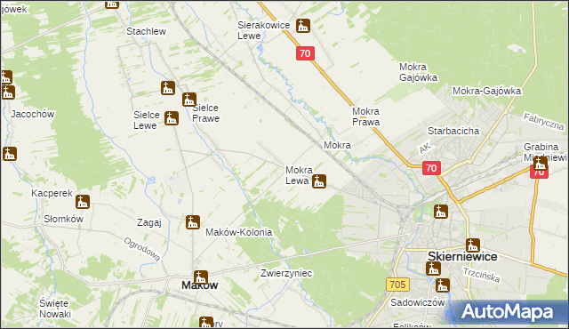 mapa Mokra Lewa, Mokra Lewa na mapie Targeo