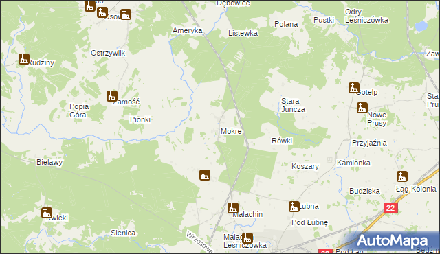 mapa Mokre gmina Czersk, Mokre gmina Czersk na mapie Targeo