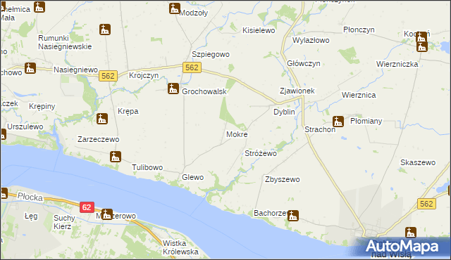 mapa Mokre gmina Dobrzyń nad Wisłą, Mokre gmina Dobrzyń nad Wisłą na mapie Targeo
