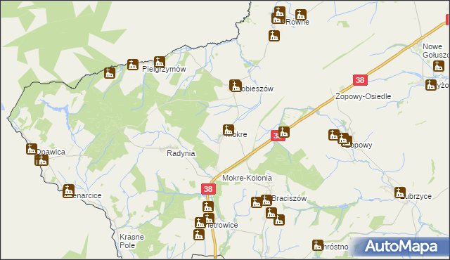 mapa Mokre gmina Głubczyce, Mokre gmina Głubczyce na mapie Targeo