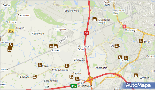 mapa Mokronos Górny, Mokronos Górny na mapie Targeo