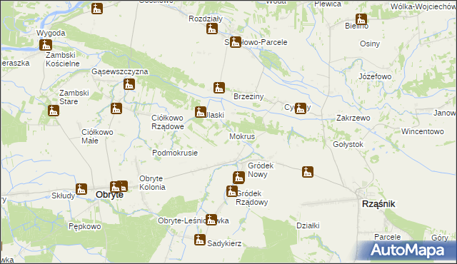 mapa Mokrus gmina Obryte, Mokrus gmina Obryte na mapie Targeo