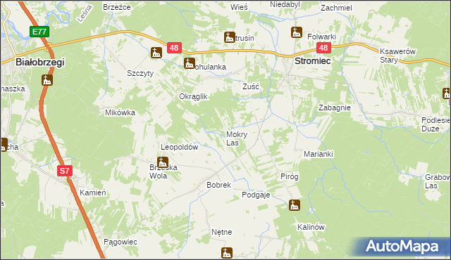 mapa Mokry Las gmina Stromiec, Mokry Las gmina Stromiec na mapie Targeo