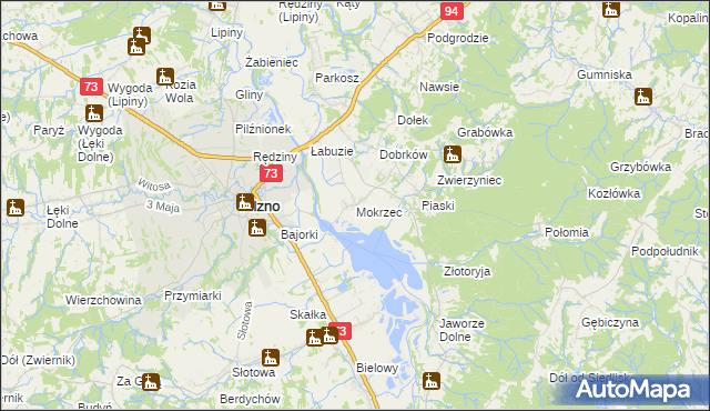 mapa Mokrzec gmina Pilzno, Mokrzec gmina Pilzno na mapie Targeo