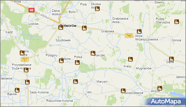 mapa Mokrzec gmina Potworów, Mokrzec gmina Potworów na mapie Targeo