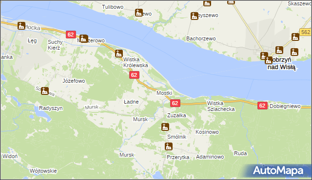 mapa Mostki gmina Włocławek, Mostki gmina Włocławek na mapie Targeo