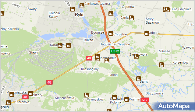 mapa Moszczanka gmina Ryki, Moszczanka gmina Ryki na mapie Targeo