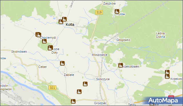 mapa Moszowice, Moszowice na mapie Targeo