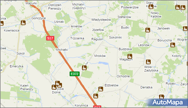 mapa Mroków gmina Trojanów, Mroków gmina Trojanów na mapie Targeo