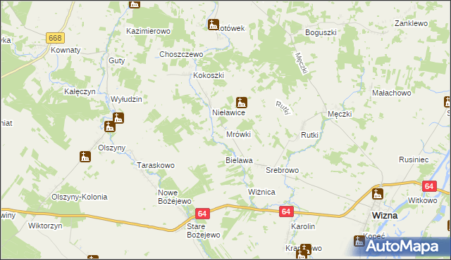 mapa Mrówki gmina Wizna, Mrówki gmina Wizna na mapie Targeo