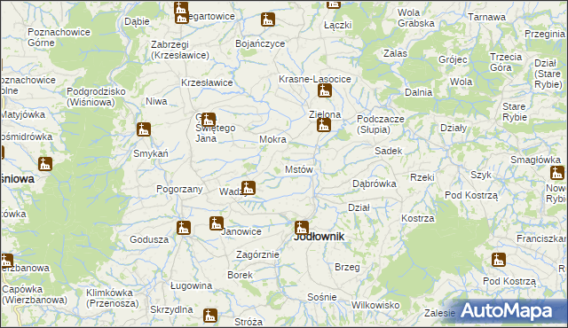 mapa Mstów gmina Jodłownik, Mstów gmina Jodłownik na mapie Targeo