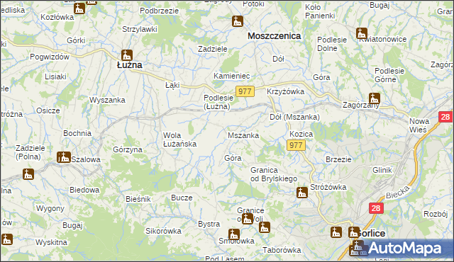 mapa Mszanka gmina Łużna, Mszanka gmina Łużna na mapie Targeo