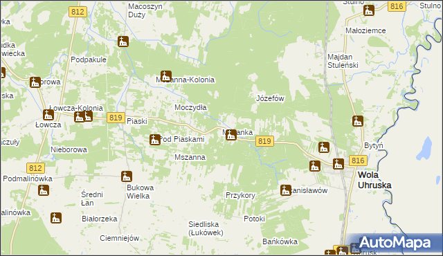 mapa Mszanka gmina Wola Uhruska, Mszanka gmina Wola Uhruska na mapie Targeo