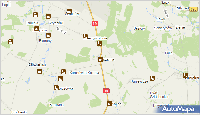 mapa Mszanna gmina Olszanka, Mszanna gmina Olszanka na mapie Targeo