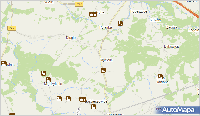 mapa Mycielin gmina Niegosławice, Mycielin gmina Niegosławice na mapie Targeo