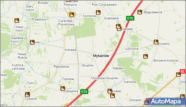 mapa Mykanów, Mykanów na mapie Targeo