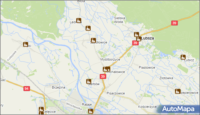 mapa Myśliborzyce gmina Lubsza, Myśliborzyce gmina Lubsza na mapie Targeo