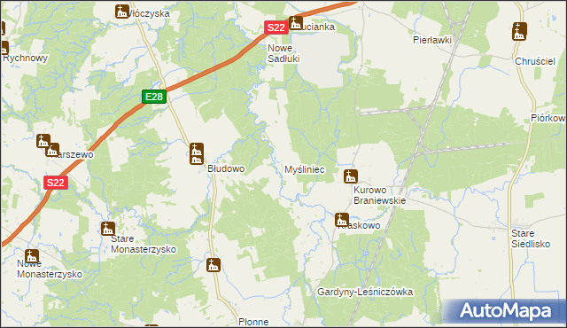 mapa Myśliniec, Myśliniec na mapie Targeo