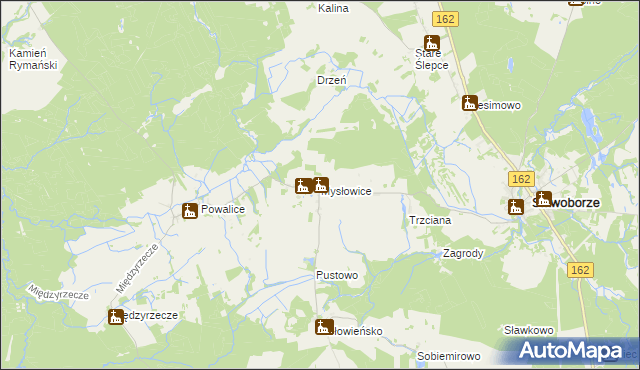 mapa Mysłowice gmina Sławoborze, Mysłowice gmina Sławoborze na mapie Targeo