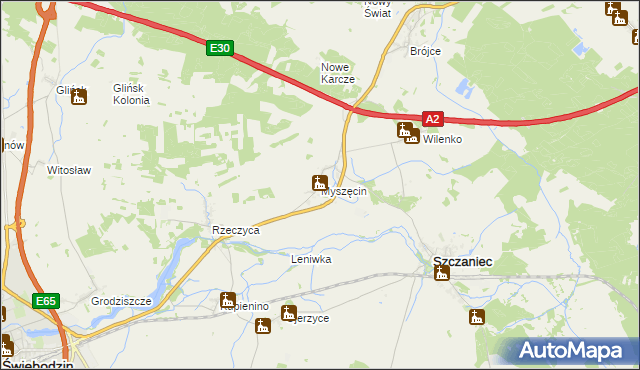 mapa Myszęcin, Myszęcin na mapie Targeo