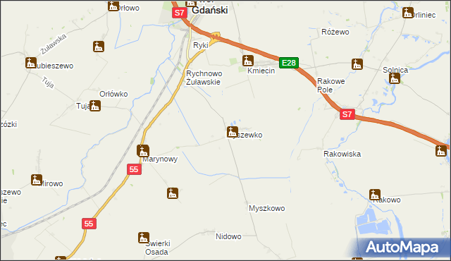 mapa Myszewko, Myszewko na mapie Targeo